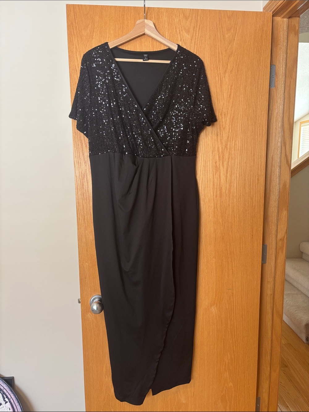 SHEIN Black Sequin Wrap-Top Maxi Dress
